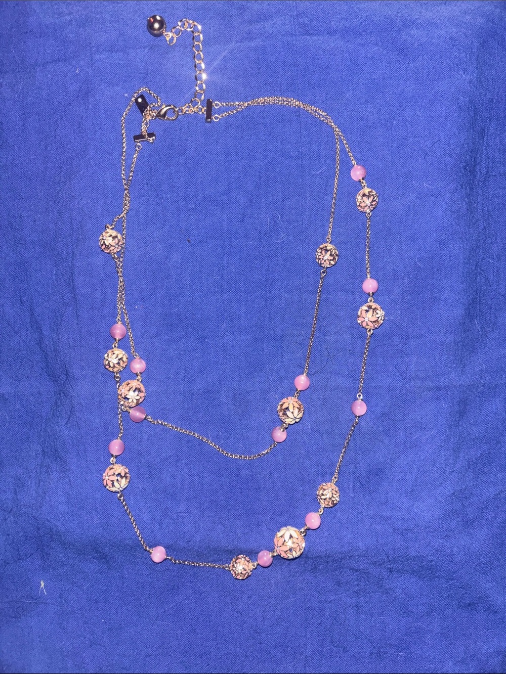 kate spade Pink Bead and Gold Filigree Double Strand Necklace